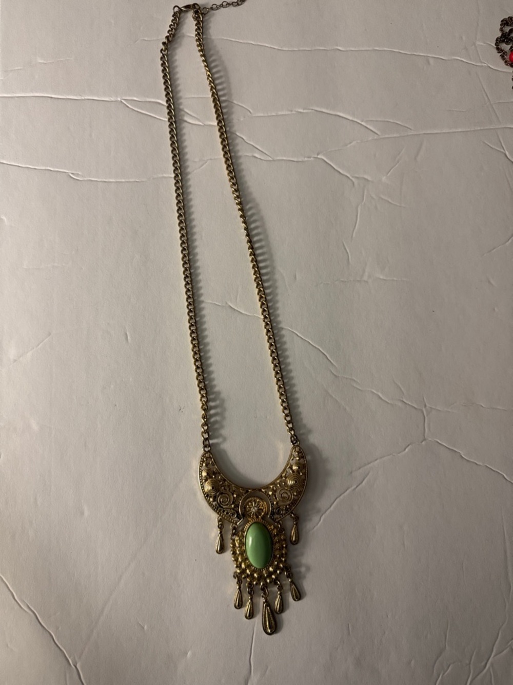 Boho Gold Necklace with Mint Green Stone